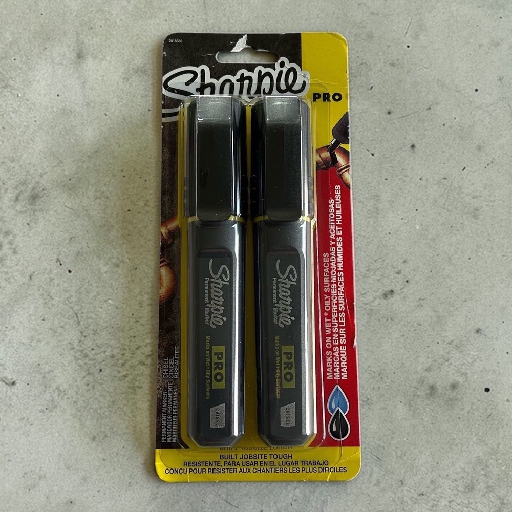 Sharpie PRO Permanent Markers Black Chisel Tip 2 Count Marks Wet Oily 2151565